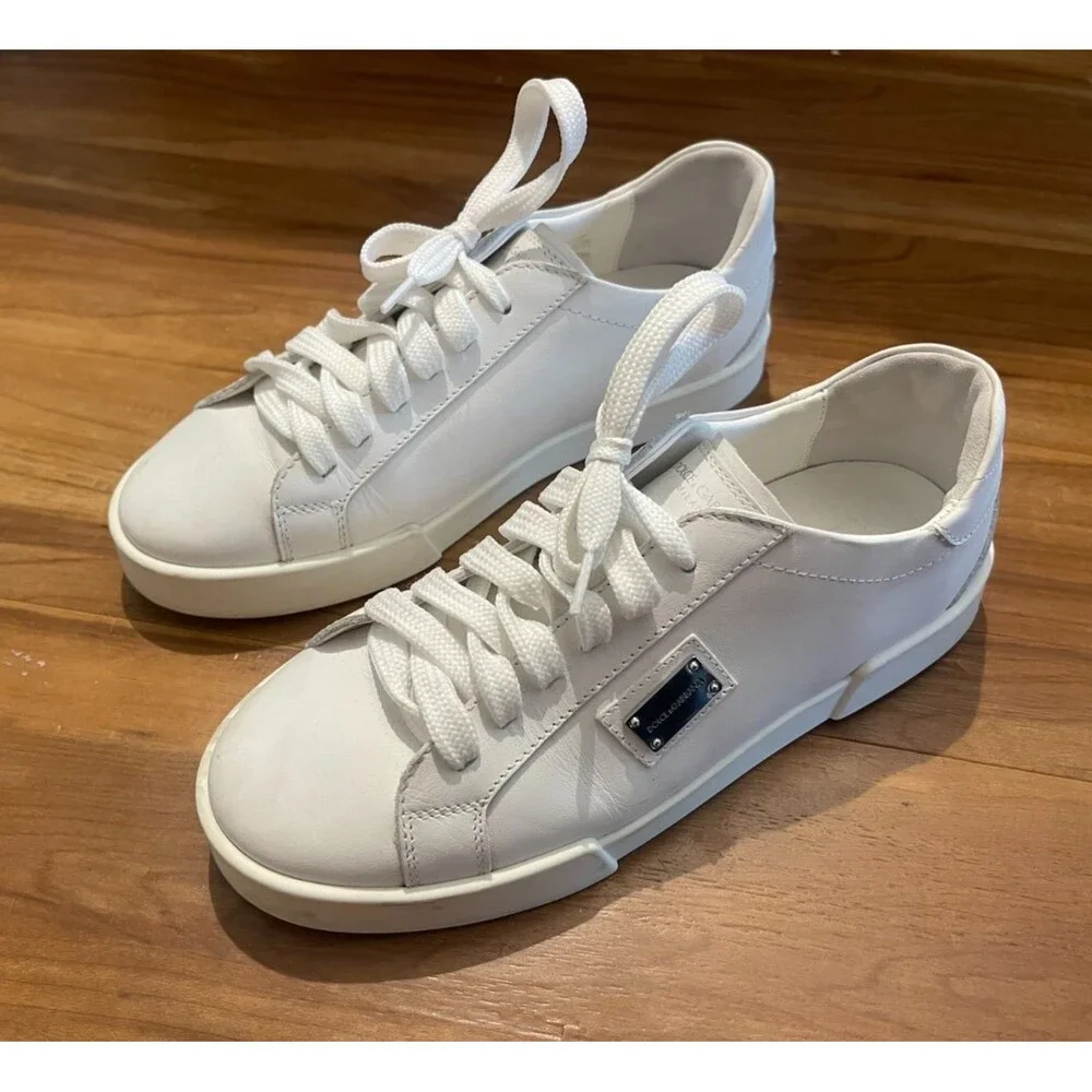 Dolce&Gabbana Kids Leather Portofino Low-Top Sneakers White Maglina Size 35 3.5